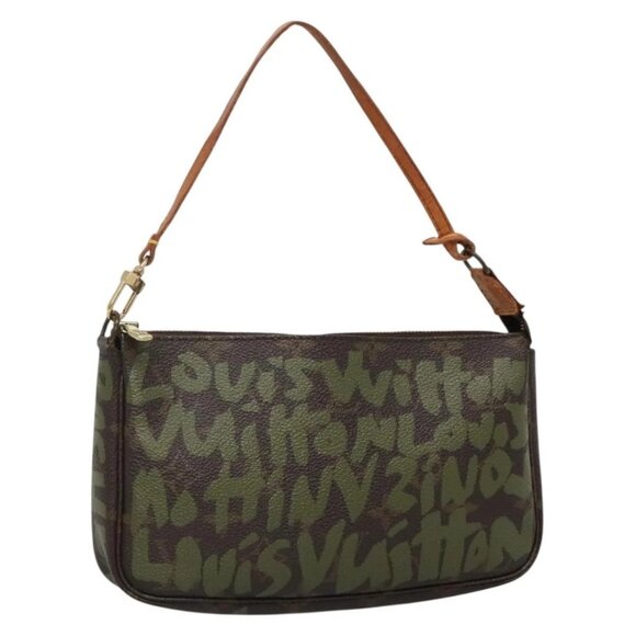 LOUIS VUITTON Graffiti Pochette Accessoires Pouch Khaki M92191 LV Auth bs28566 - Picture 1 of 16